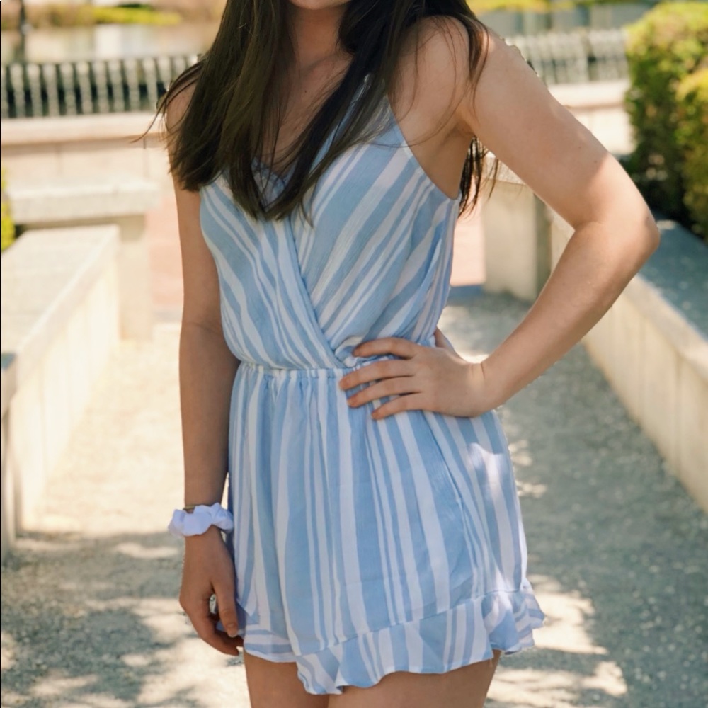 Blue and white striped romper